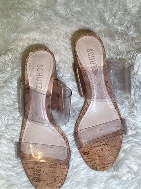 Schutz victories Clear Cork Slide Sandals - Nude/Cork size 7B